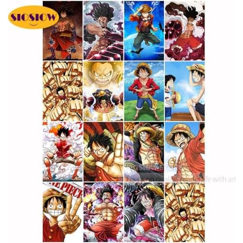 5D DIY Diamond Painting One Piece Luffy Japanese Anime Action Figures Full Round Daimond Embroidery Cross Stitch Home Decor Room