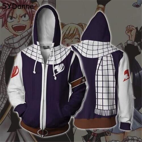 Anime Fairy Tail Hoodies Sweatshirts Cosplay Costumes 3D Printed Coat Sweater Zipper For Adult Men Boys Hooded Top Clothing