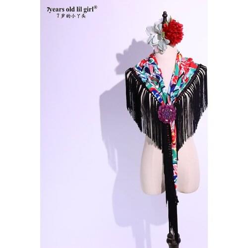 Flamenco Dance Hollow Out Three-Dimensional Jacquard Perspective True Velvet Shawl Crotch TwielCB13