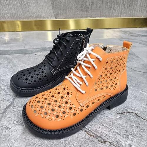 Candy color hole shoes sandals female 2021 summer new big head color ankle boots smoke tube soft bottom leather Martin boots