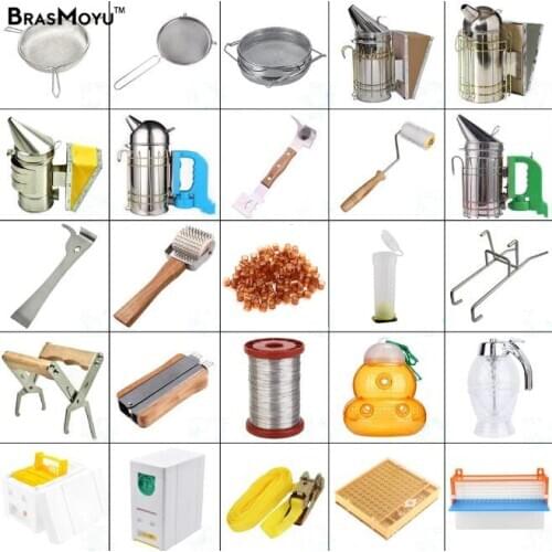 BRASMOYU Variety Style Beekeeper MultifunctionTool Honey Strainer Hive Box Stainless Steel Smoker King Queen Rearing Cells Cup