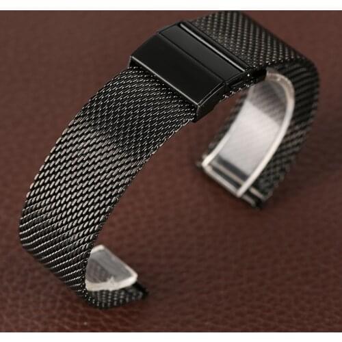Black 18mm/20mm/22mm Watch Band Mesh Stainless Steel Strap Fold Over Clasp WristWatches Replacement Bracelet cinturino orologi