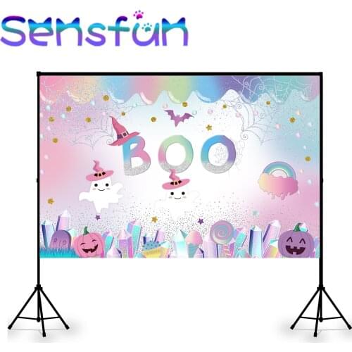Colorful Boo Pink Halloween Party Background Candy Bar Ghost Tombstone Decor for Photo Backdrop Vinyl Custom