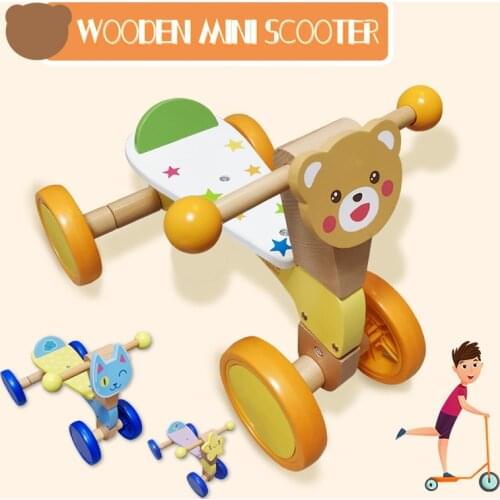 Montessori Wooden Mini Skateboard Childrens Four-wheel Balance Car Cartoon Baby Walker Solid Wood Indoor Scooter
