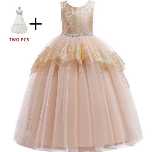 Elegant Flower Girl Piano Performance Lace Princess Dress Birthday Wedding Evening Party Dresses for Girl Formal Clothes LP-230