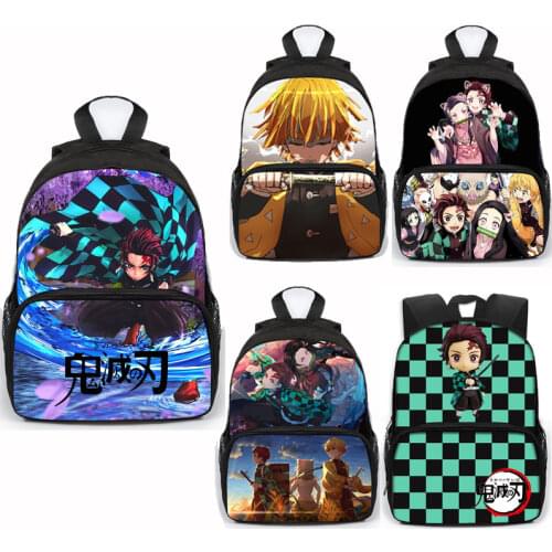 Comic Japan Demon Slayer Schoolbag Teenagers Kimetsuno Yaiba Cartoon Characters Backpacks For Kid Large Capability Bookbag