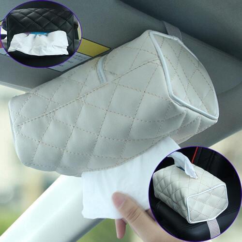Auto Car Vehicle Tissue Box Car Sun Visor Paper Container Faux Leather Zipper Napkin Storage Paper Holder for Bathroom Car Room
