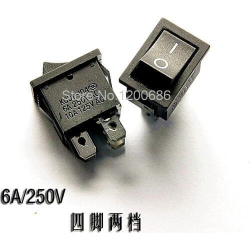 Rocker switch KCD1 104 black 4 feet 2 files power switch 6A / 250V 10A / 125V