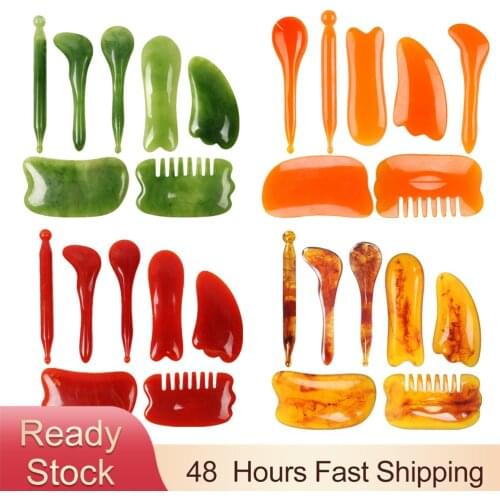 7pcs Natural Resin Massage Guasha Scraper for Face Neck Body Guasha Scraper SPA Therapy Massage Board Face Skin Care Tools