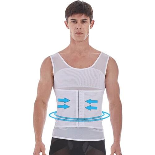 Men Shapewear Hook Eye Closure Adjustable Tummy Control Vest Waist Trainer Slimming Abdomen Tank Top Breathable Mesh Body Shaper