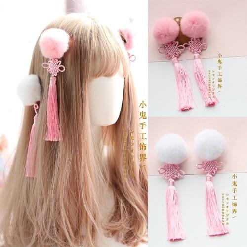 Soft Sister Hair ball Side clip costume Hair accessories Chinese style Cheongsam Hanfu Sweet Hair ball Tassel Hair clip Cosplay
