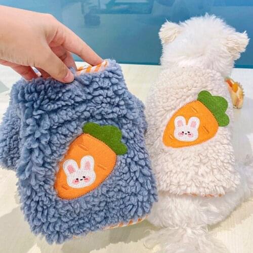 Autumn and Winter New Pet Clothes Lamb Wool Warmth Warm Pet Sweater Cute Carrot Rabbit Print Cat Dog Chihuahua Costume