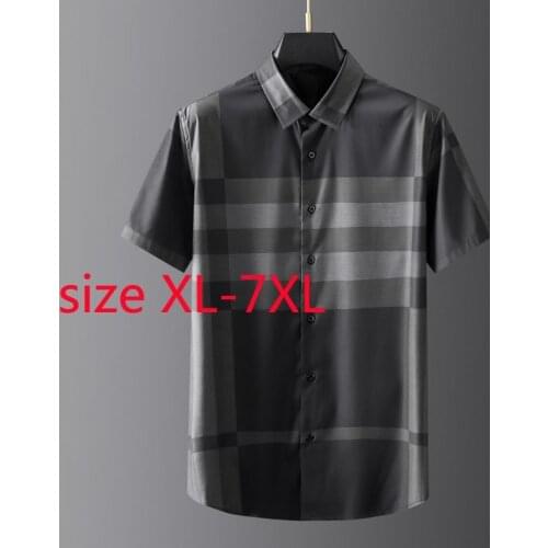 New Arrival Super Large Men Loose Black Short Sleeve Plaid Fashion Casual Shirts Spring And Summer Plus Size XL-4XL 5XL 6XL 7XL
