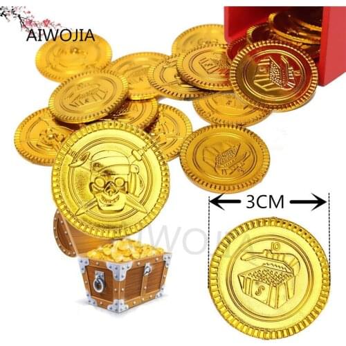 Hot 100&50Pcs Plastic Gold Coins Pirate Treasure Chest Play Money Birthday Party Favors Halloween Game Currency 7ZHH204