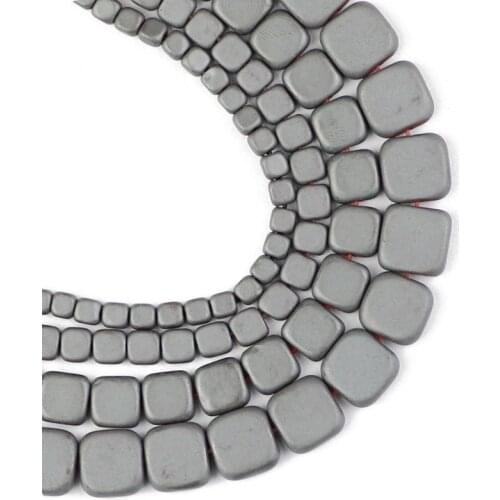 YHBZRET Flat Square Matte Black Black Hematite Natural Stone Loose beads For Jewelry making 3/4/6/8MM bracelet accessories DIY