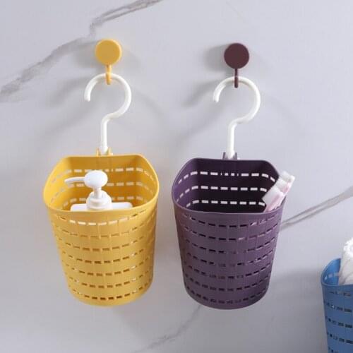 Plastic Hollow Rotating Storage Basket with Single Hook Sundries Organizer Wall Hanging Shelf For Kitchen Bathroom JA55