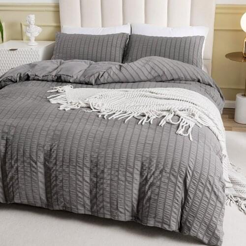 Simple Plain Crafts Seersucker Three-piece Suit Blanket Cover Pillowcase Bedding Set Duvet Cover for Home Couple