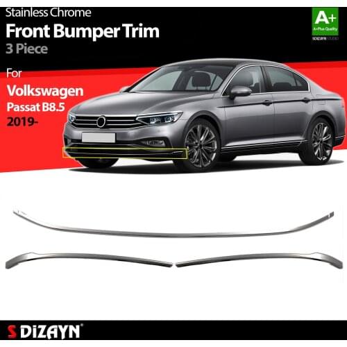 For Volkswagen Passat B8,5 Chrome Front Bumper Lower Trim Stainless Steel 3 Pcs Model Year 2019