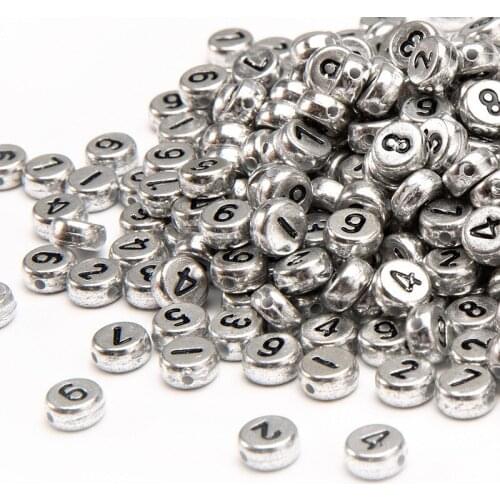 Silver Acrylic Number Beads 500pcs 4*7mm Flat Coin Round Shape Plastic 0-9 Knit Bracelet Spacer Beading Material Ornaments