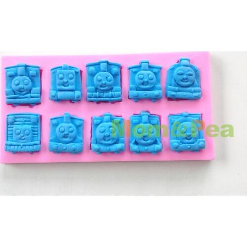 Mom&Pea 0564 Free Shipping Cartoon Train Heads Shaped Silicone Mold Cake Decoration Fondant Cake 3D Mold