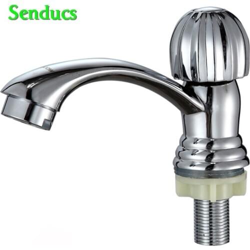Senducs Cold Basin Faucet for Classic Sanitary Ware Chrome Plated Copper Core Deck Mounted Single Cold Basin Mixer Faucet