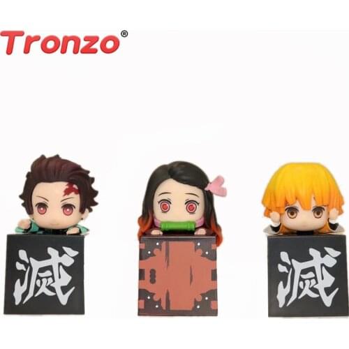 Tronzo 3PCS/Set Demon Slayer Kimetsu no Yaiba Kamado Tanjirou Nezuko Zenitsu Cute PVC Action Figure Model Car Decoration Dolls