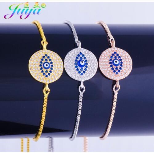 Hand made Turkish Jewelry Supplies Micro Pave Zircon Round Blue Evil Eye Charm Bracelet Women Men Adjustable Gold Chain Bracelet