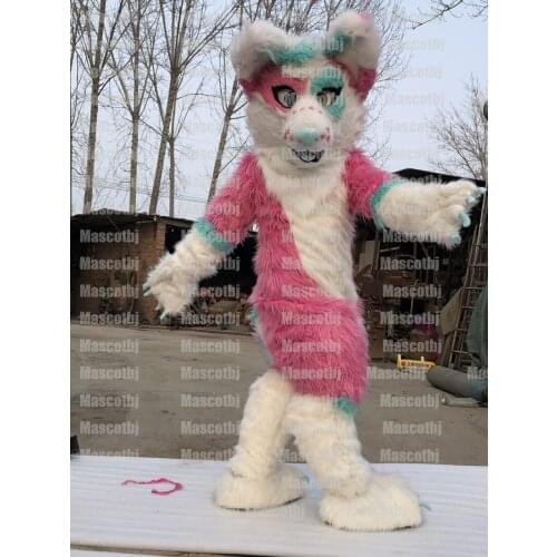 IN STOCK Unisex PINK HUSKY DOG FURSUIT Girls Mascot Costume Cosplay Hawk Party Dress Outfits Advertising Carnival Adults Gifts