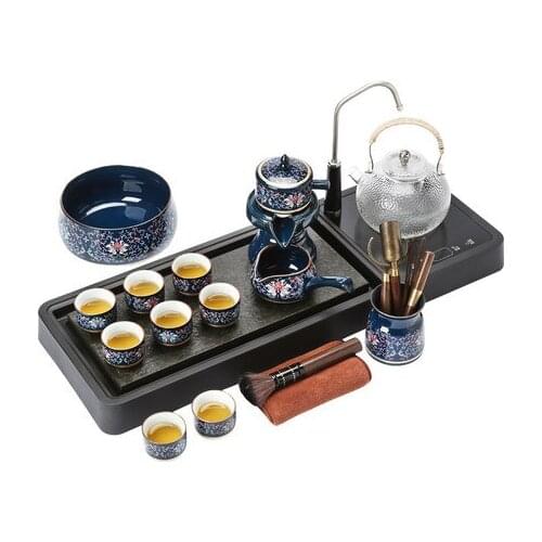 Japanese Style Kung Fu Tea Set Retro Fully Automatic Plate Tablewares Simple Living Room Modern Bardak Seti Tea Service EI80TS