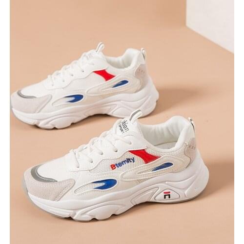 2021 Sneakers Women Spring Thick Bottom Daddy Shoes Thick Bottom Round Toe Breathing Leisure Women Shoes Fahion Casual Shoe