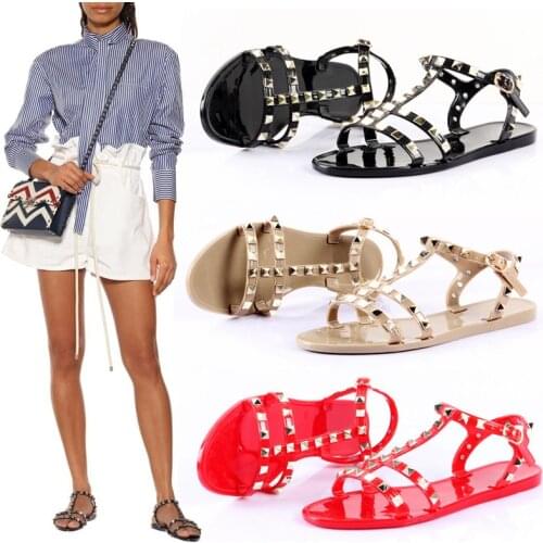 Hot Selling 2021 New Women Summer Gladiator Sandals Cool Beach Rivets Flat Sandals Casual Jelly Shoes Girls EU Size 36-41 PW138