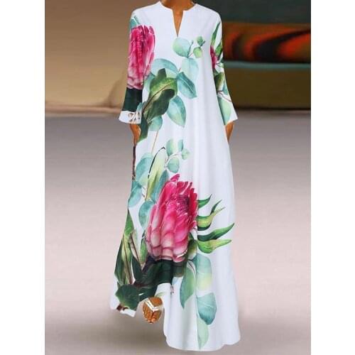 Spring Womens Sundress Bohemian Floral Long Dress 2021 Casual Long Sleeve Party Holiday Vestidos Robe Dresses