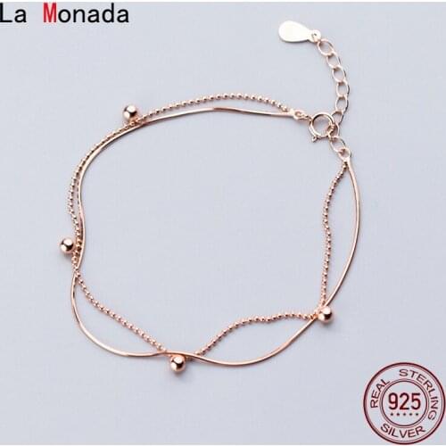 La Monada 16+3cm Fine Silver 925 Jewelry Bracelet Female Woman Double Layer Snake Chain Bracelets For Women Silver 925 Bead