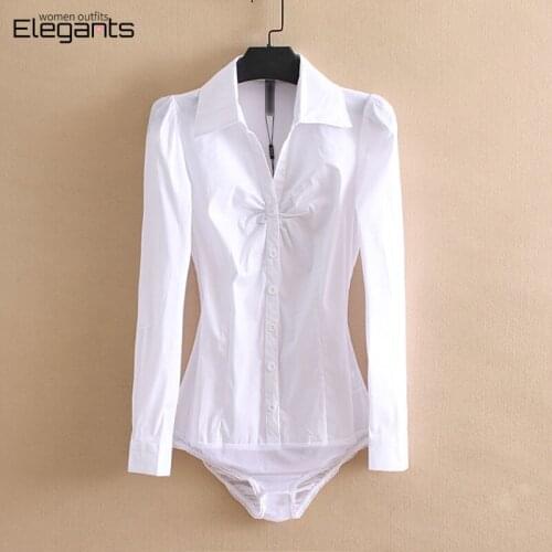 2021 Fashion Women Body Shirts Office Lady Work Wear Overalls Long Sleeve White Bodysuit Female Rompers Elegant Blouses and Tops