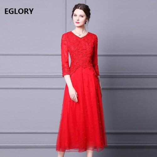 Top Quality New 2021 Spring Summer Long Wedding Party Vestido Women V-Neck Hand Made Beading Embroidery Red Pink Long Maxi Dress