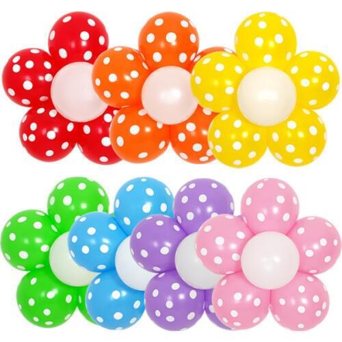 1 Set= 6 pcs Latex Balloons+1pcs Clip Pearl Latex Balloon One Layer Flower Shape Wedding Party Decoration Latex Air Balls