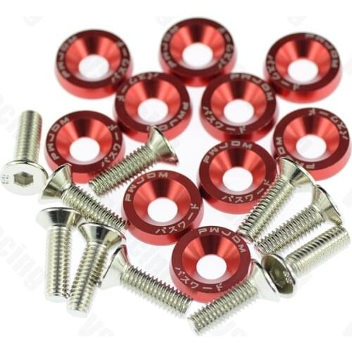 10PCS/set M6x20mm Red JDM PWD Bolt Aluminum Fender Bumper Washer License Plate Bolt Engine Bay Dress Screw Billet Kit