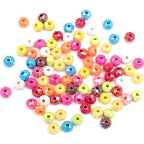 100Pcs AB Color Round Faceted Acrylic Beads For Jewelry Marking Loose Spacer Beads Bracelet Necklace Charm Jewelry Accessories
