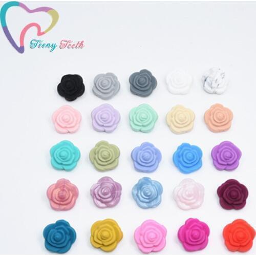 50PCS BPA Free Silicone Mini Rose Teether Beads Flower Baby Teething Nursing Necklace Accessories DIY Newborn Pacifier Chain Toy