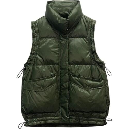 90% White Duck Down Casual Drawstring Vest Waistcoat Sleeveless Vest Down Coats Autumn Winter Light Weight Women Down Jackets