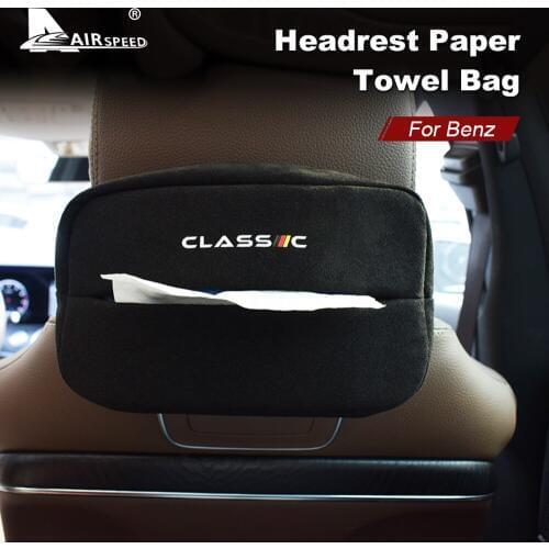 AIRSPEED Suede CLASSIC Car Tissue Box Holder Cover Case Portable Seat Back Paper Storage Bag for Mercedes Benz Accessories
