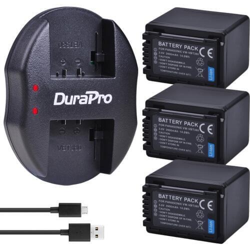 3pc 3900mAh VW-VBT380 VW VBT190 Camera Battery+ USB Charger for Panasonic HC-VXF999,HC-VXF990,HC-VX870,HC-VX989,HC-WXF1G,VXF1GK