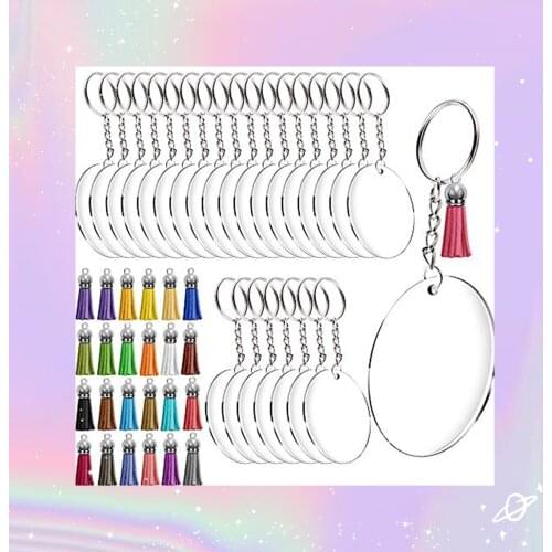 Acrylic Keychain Blanks, Transparent Round Acrylic Discs Circles, Colorful Tassel Pendants for DIY Projects and Crafts