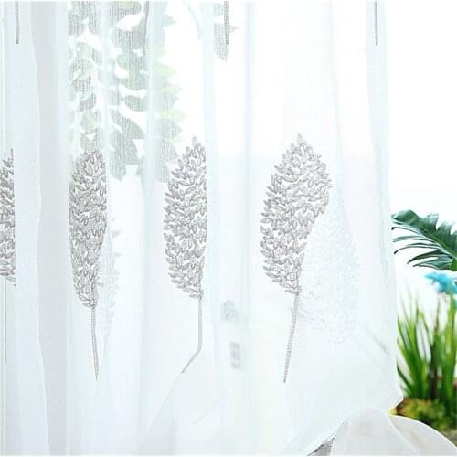 White Sheer Curtains for Living Room Bedroom Gray Leaves Embroidered Tulle Curtains Finished Window treatments Decorations Panel