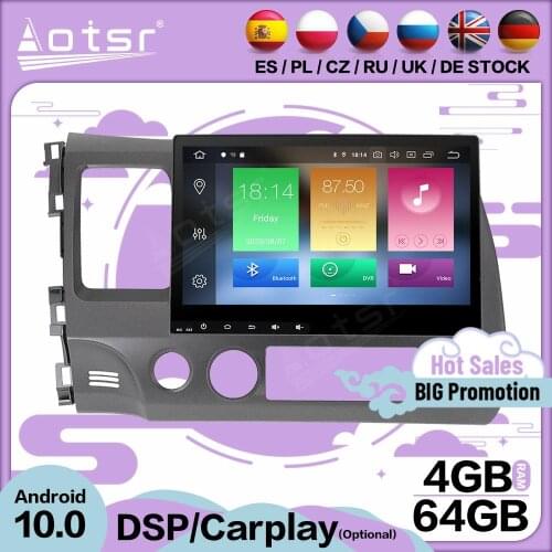Carplay Multimedia Stereo Android 10 Player For Honda CIVIC 2006 2007 2008 2009 2010 2011 GPS BT Audio Radio Receiver Head Unit