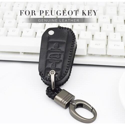 Genuine Leather Car Key Case Cover For Peugeot 407 408 206 207 308 301 107 106 3008 2017 2008 Partner Key Ring Cover Accessories