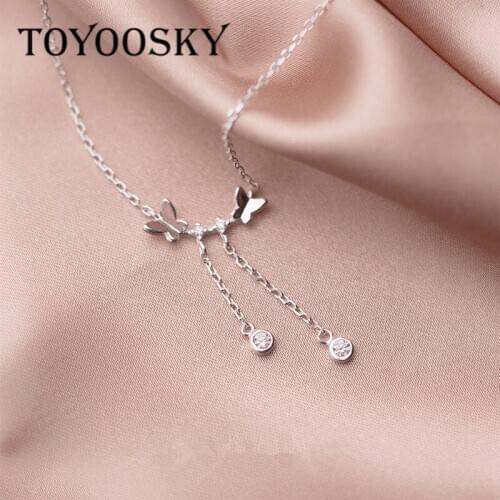 TOYOOSKY Genuine 925 Sterling Choker Butterfly Tassel Pendant Short Necklace For Women Wedding S925 Necklace Jewelry