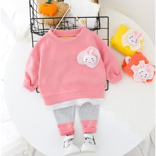 Cartoon Kids Girls Outfits Cotton T-shirt pullover Long Sleeve Tees Stretch Pants Trousers 6M Toddler Baby Girl Clothes 2 3 4 Y