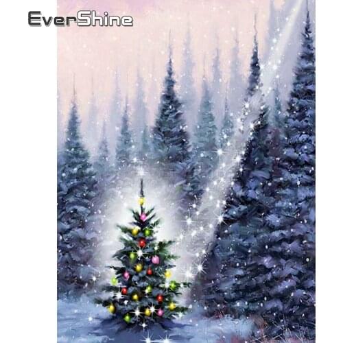 EverShine 5D Diamond Painting Cross Stitch Scenery Full Square Diamond Embroidery Christmas Tree Picture Rhinestones Bead Art
