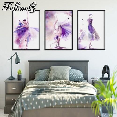 FULLCANG 5d diy diamond embroidery abstract watercolor dancing girl diamond painting triptych full square round drill FC2992